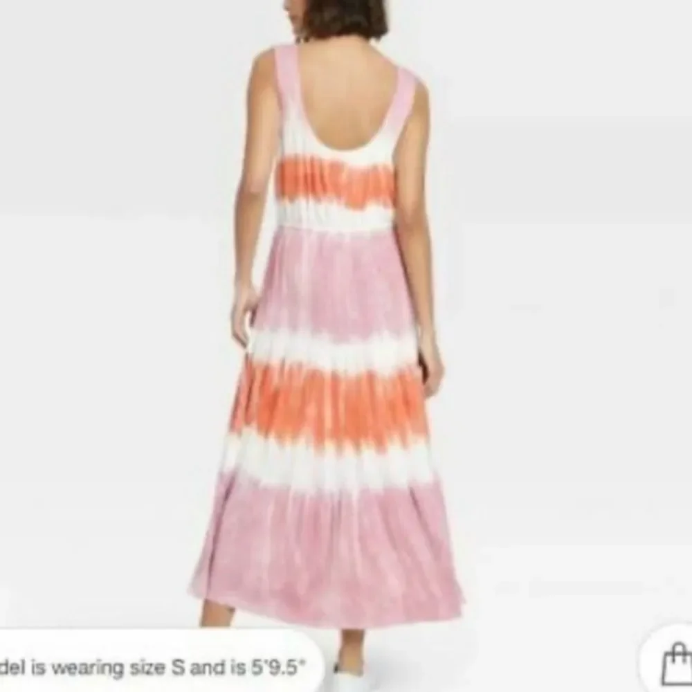 Knox Rose Low Back Scoop Neck Tie Dye Maxi‎ Dress White Pink Orange Medium